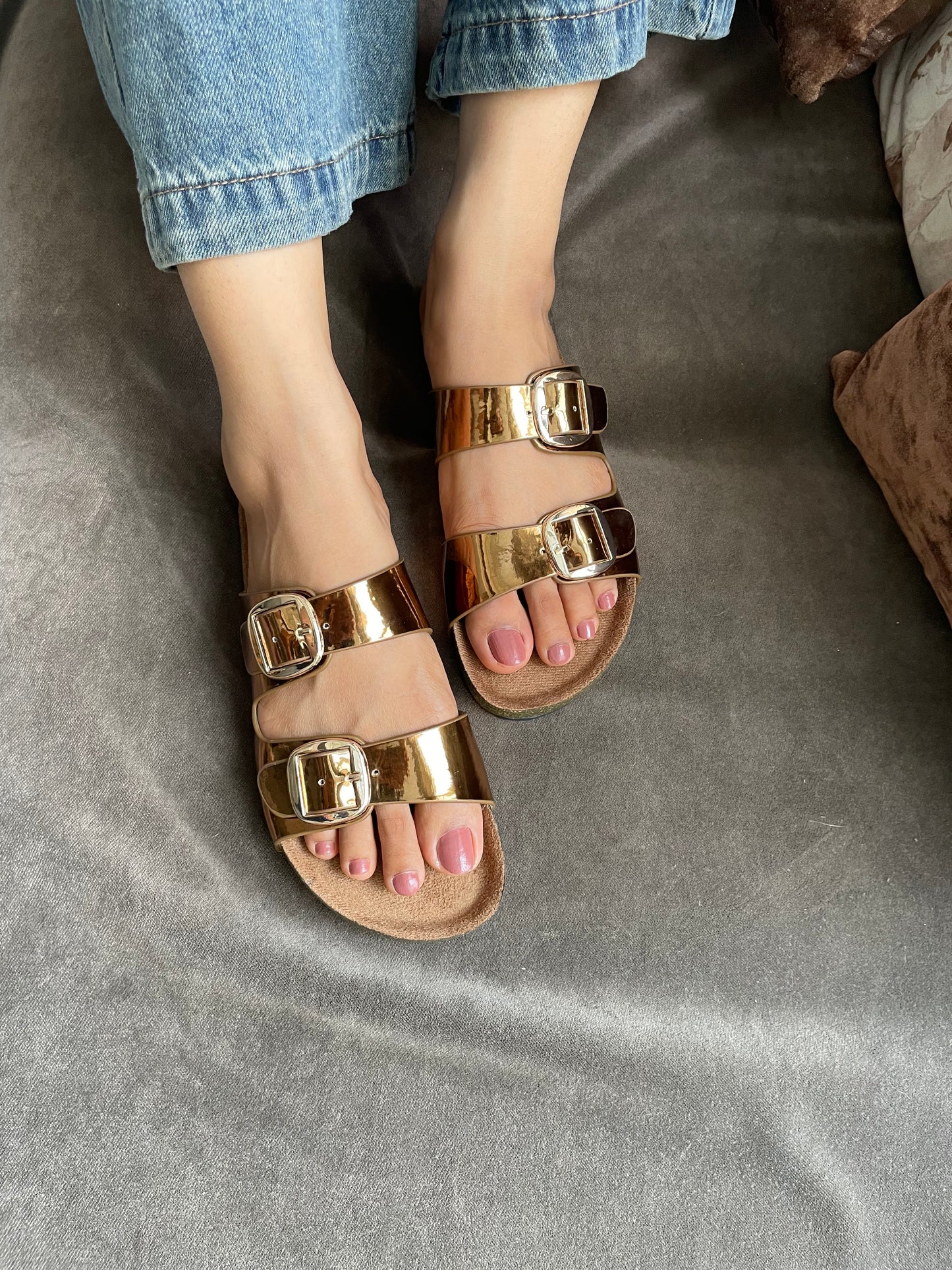 Gold Double Strap Sandals