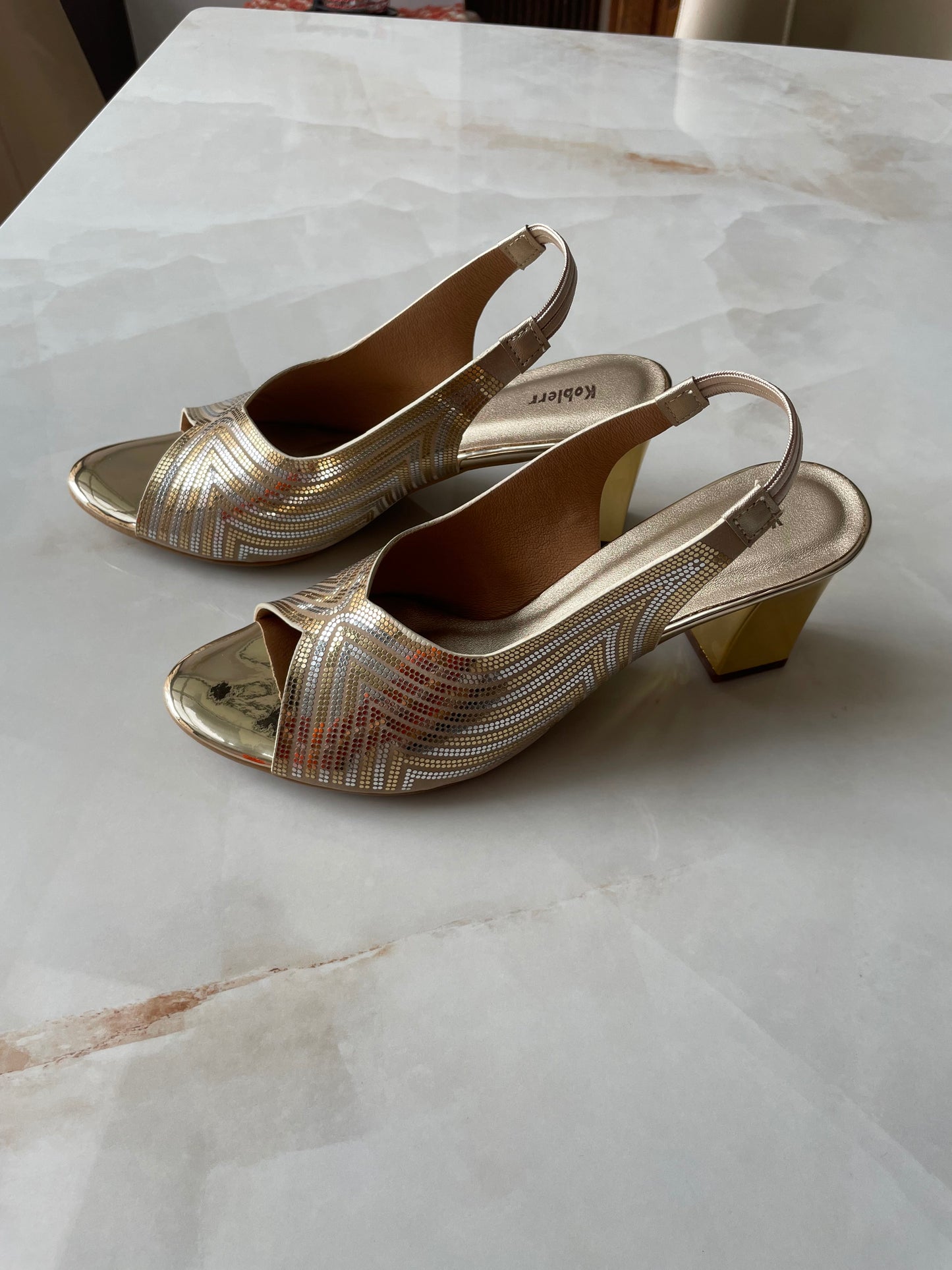 Gold Block Heel Sandals