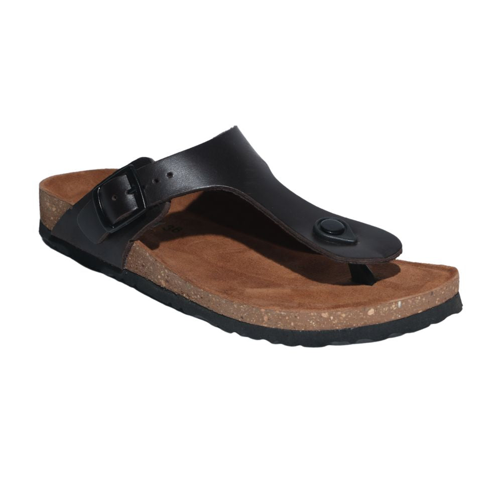 Brown Leather T-strap Sandals