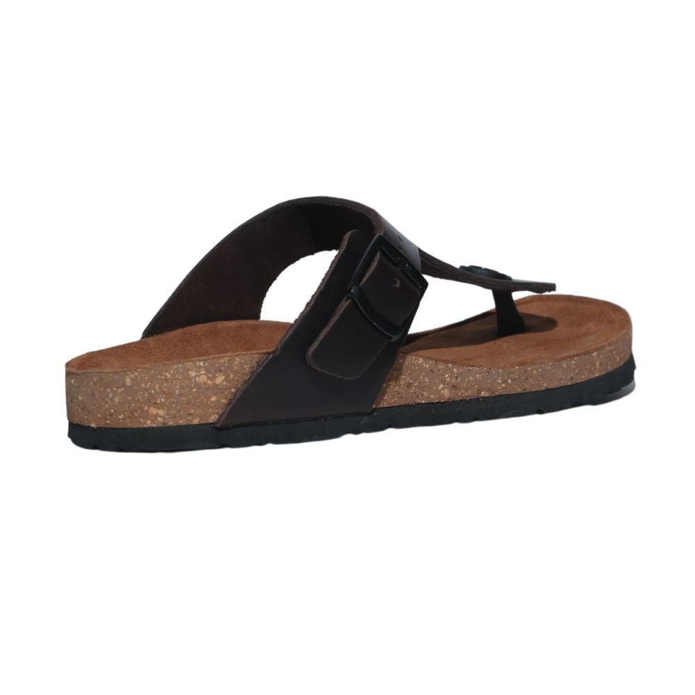 Brown Leather T-strap Sandals