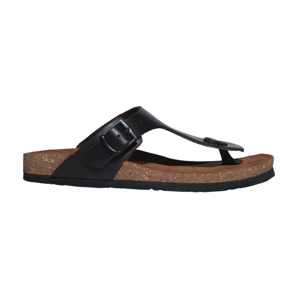 Brown Leather T-strap Sandals