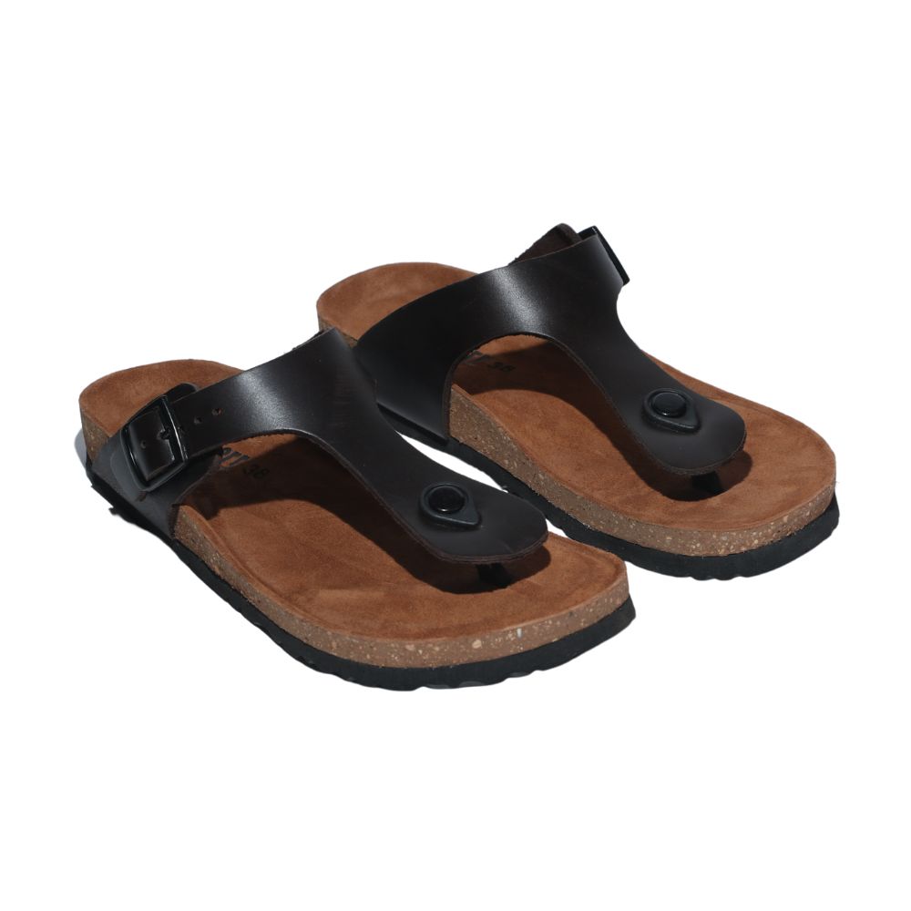 Brown Leather T-strap Sandals