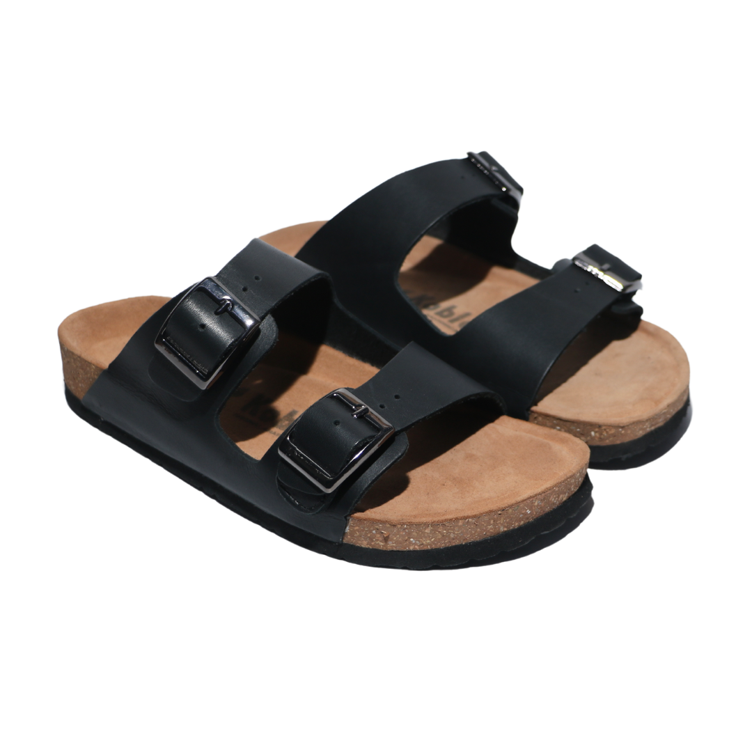Black Double Buckle Slides