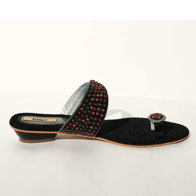Black Embellished Ethnic Sandals