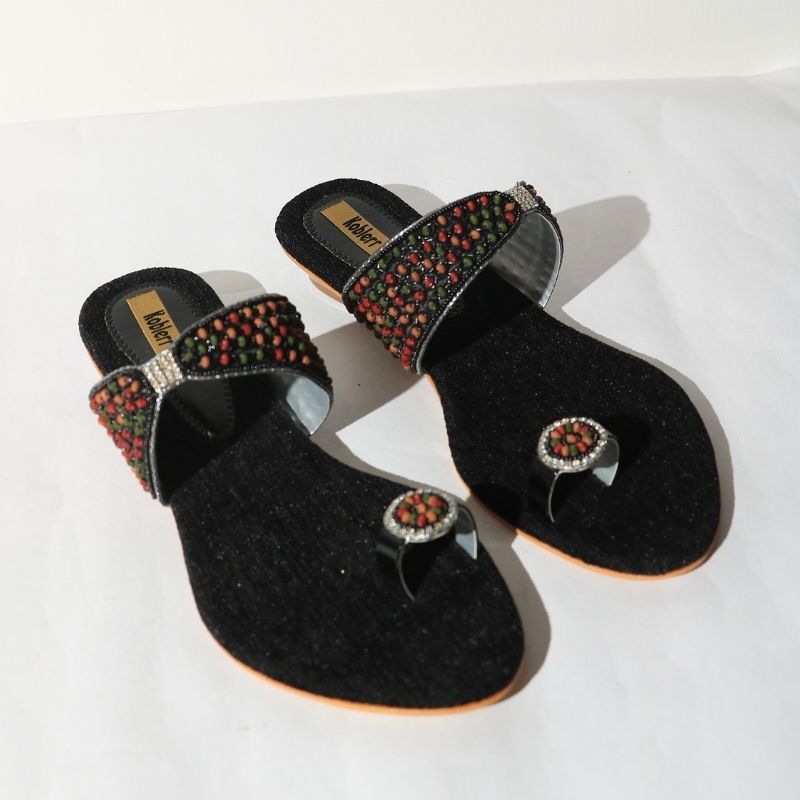 Black Embellished Ethnic Sandals
