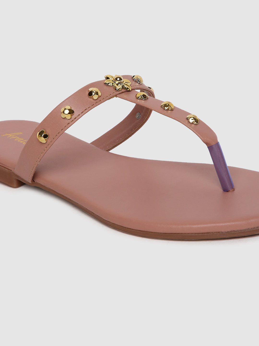 Peach Embellished Casual Flats