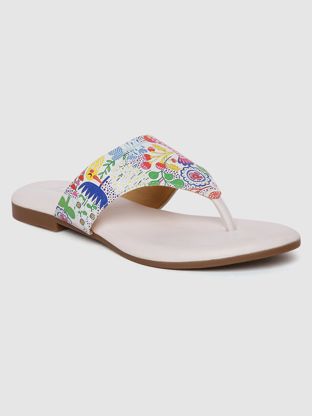 White Printed Strap Flats