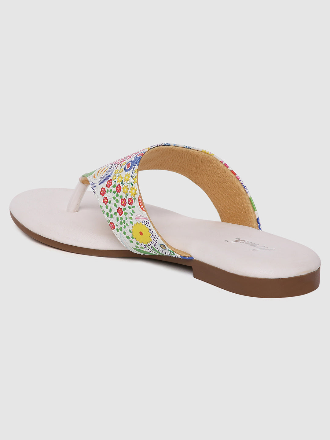 White Printed Strap Flats