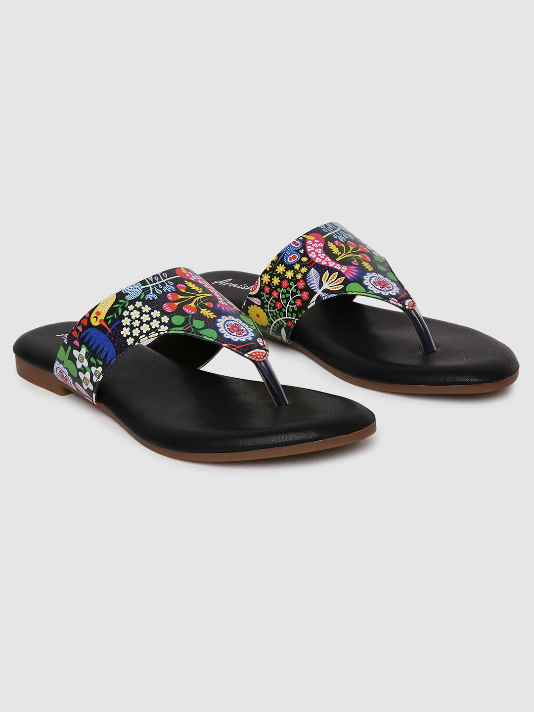 White Printed Strap Flats
