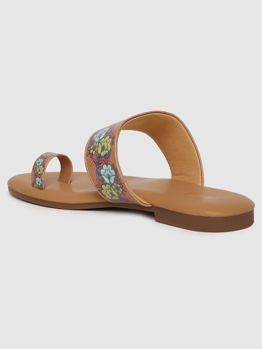 Beige Floral Strap Flats