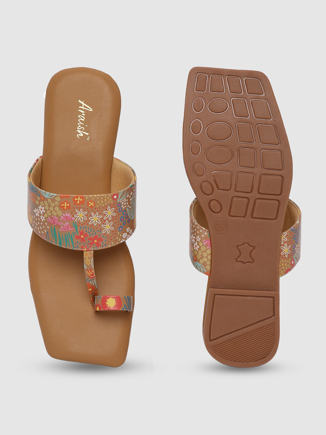 Beige Casual Printed Flats