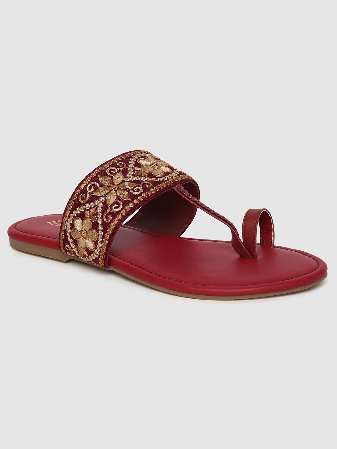 Maroon Embroidered Flats