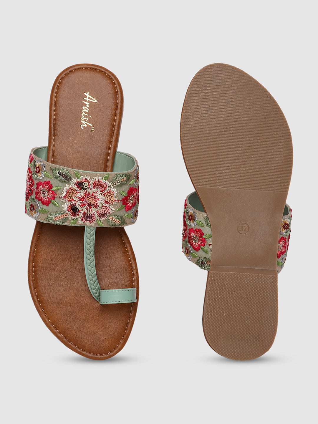 Green Embroidered Flats