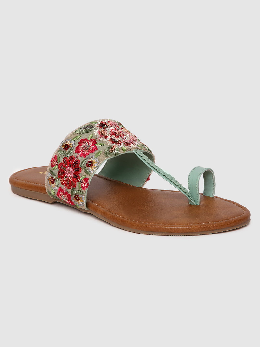 Green Embroidered Flats