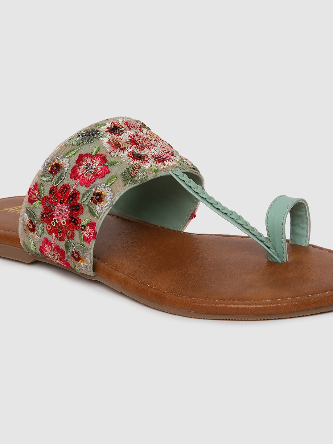 Green Embroidered Flats