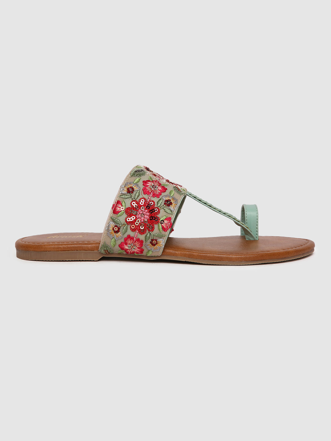 Green Embroidered Flats