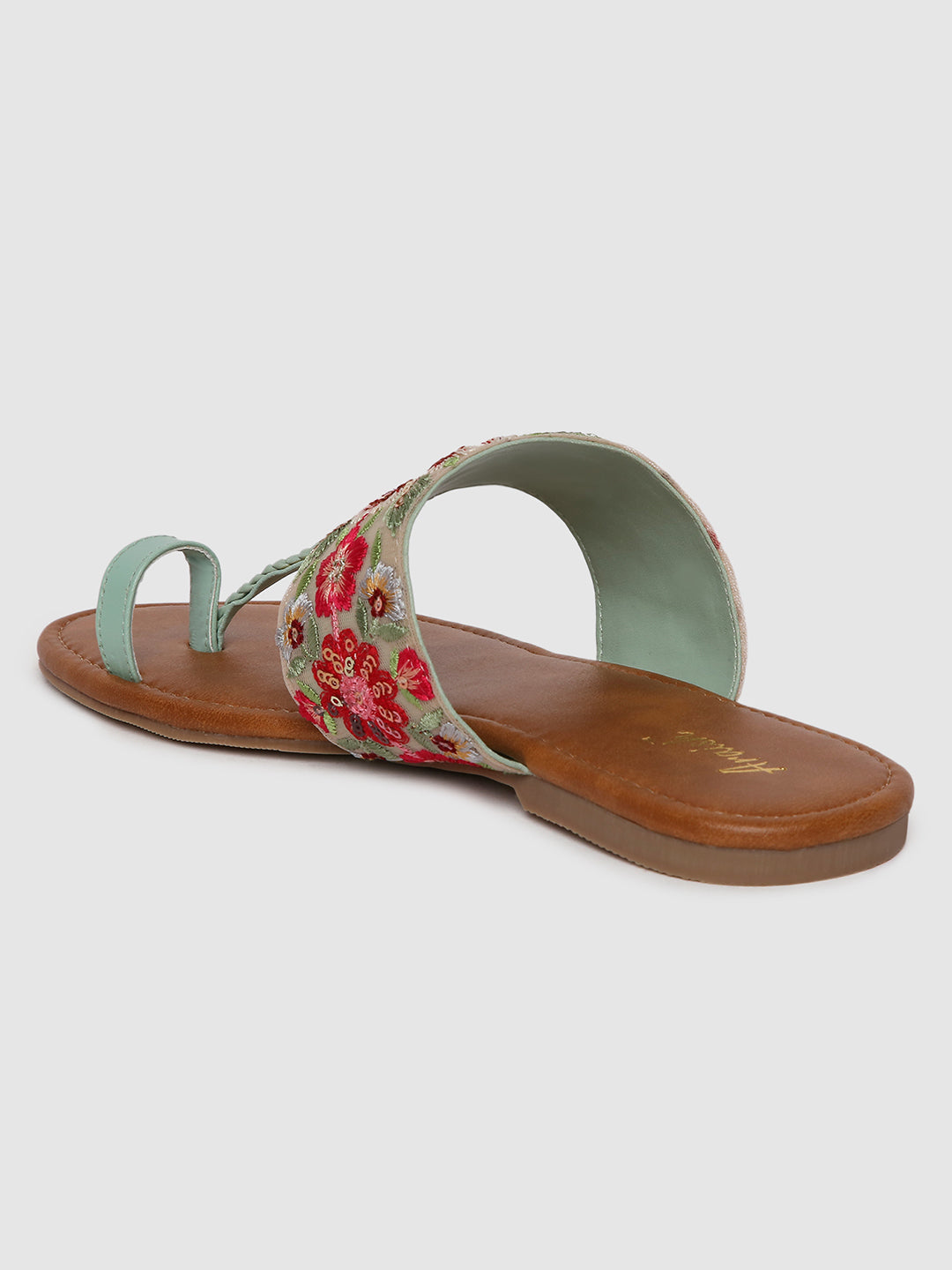 Green Embroidered Flats