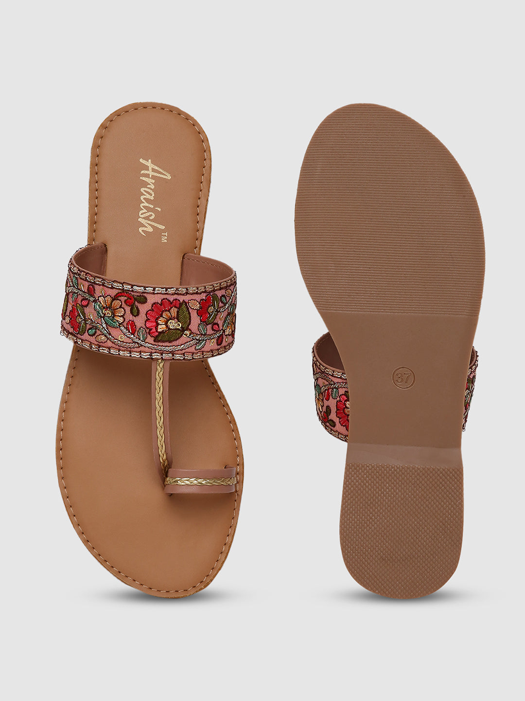 Peach Embroidered Flats
