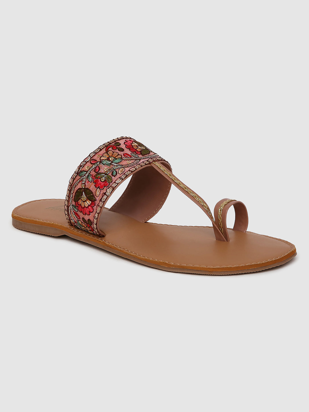 Peach Embroidered Flats