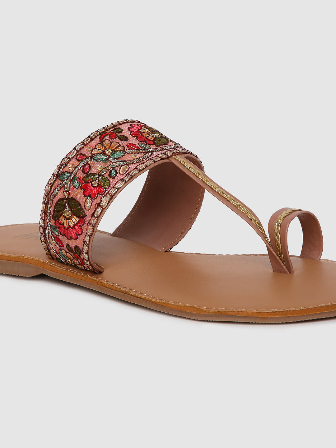 Peach Embroidered Flats