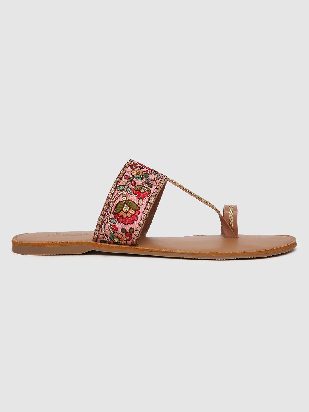 Peach Embroidered Flats