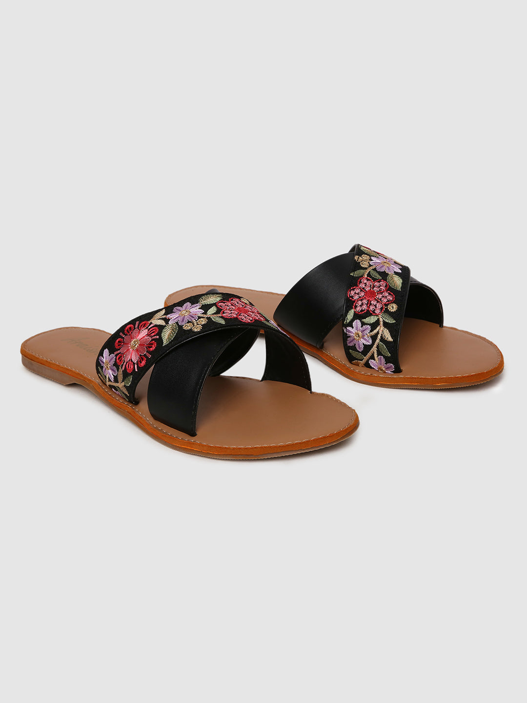 Black Embroidered Casual Flats