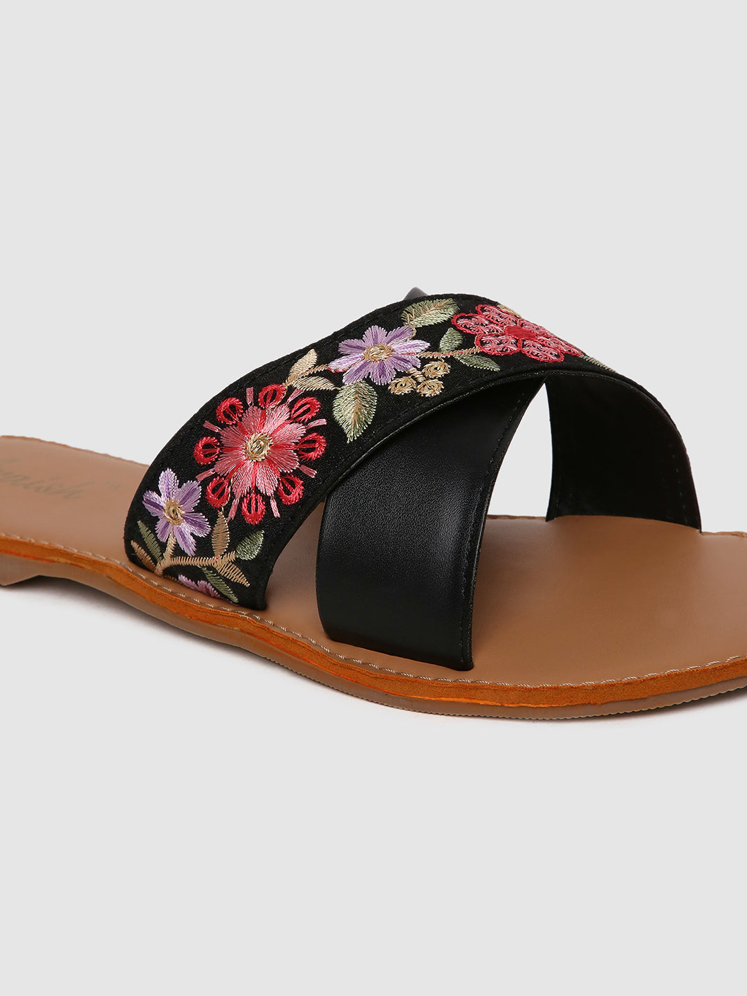 Black Embroidered Casual Flats