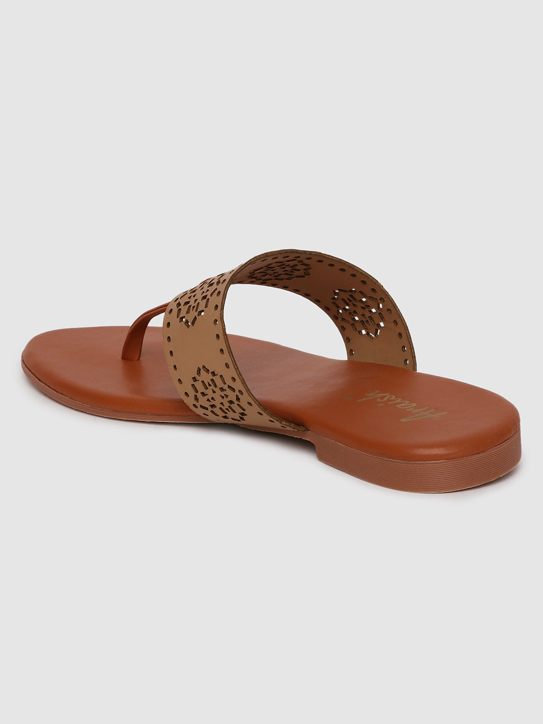 Dark Beige Laser Cut Strap Flats