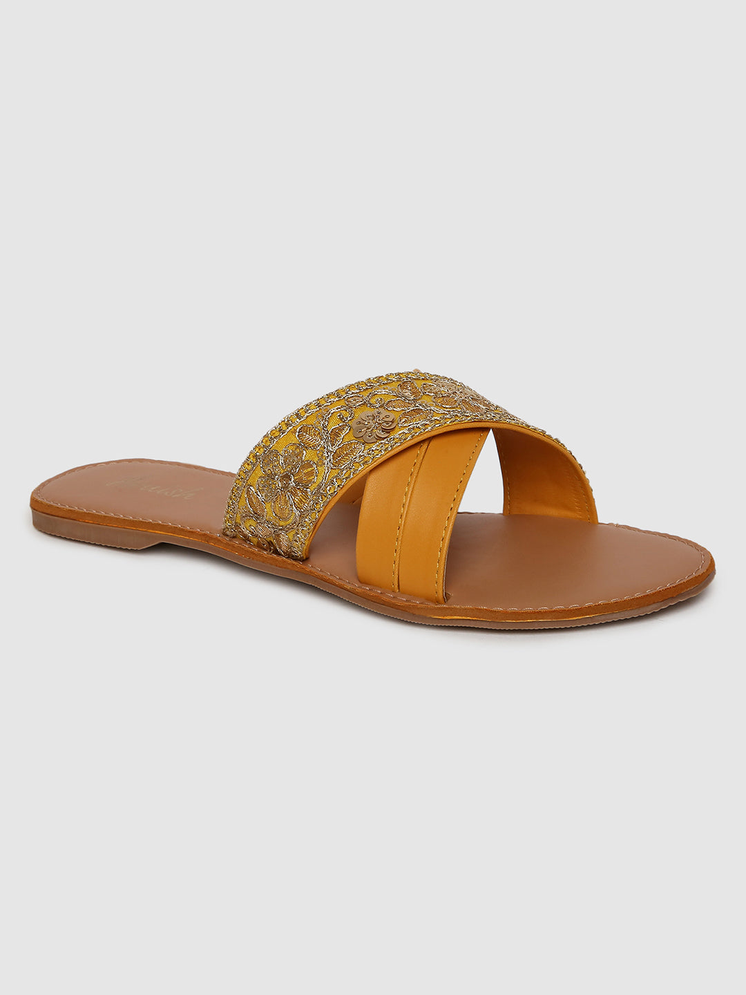 Yellow Hand Embroidered Flats
