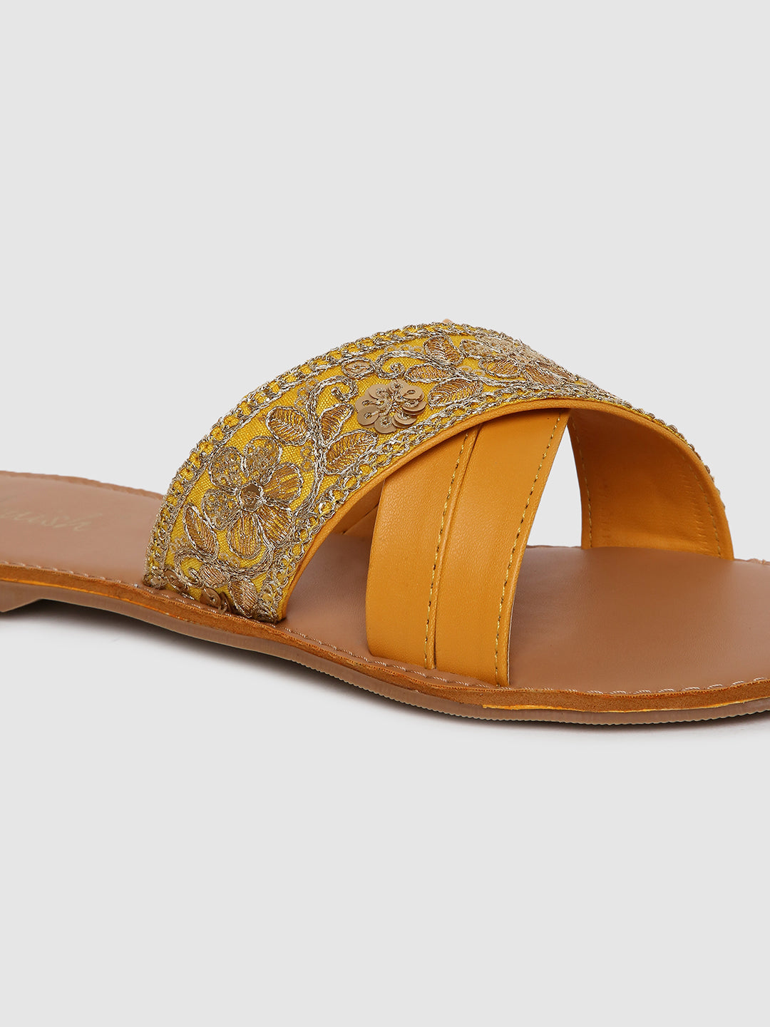 Yellow Hand Embroidered Flats