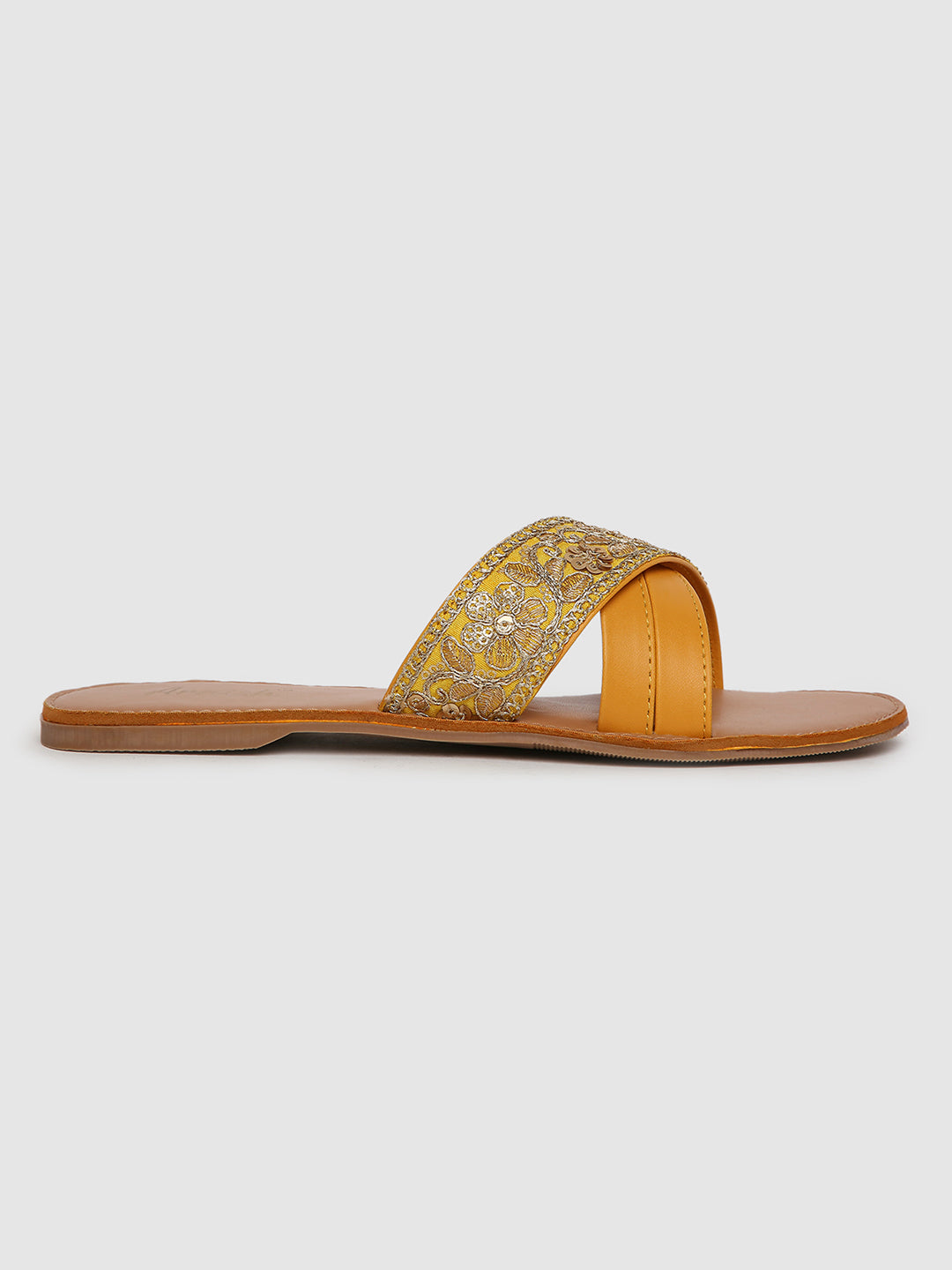 Yellow Hand Embroidered Flats