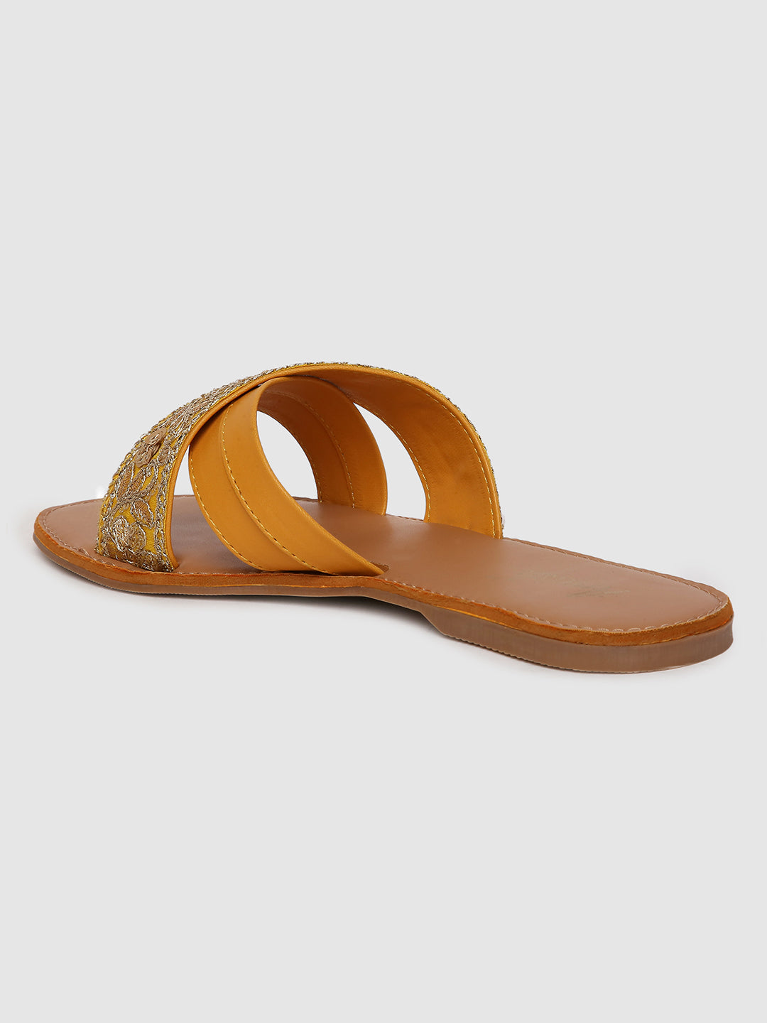 Yellow Hand Embroidered Flats