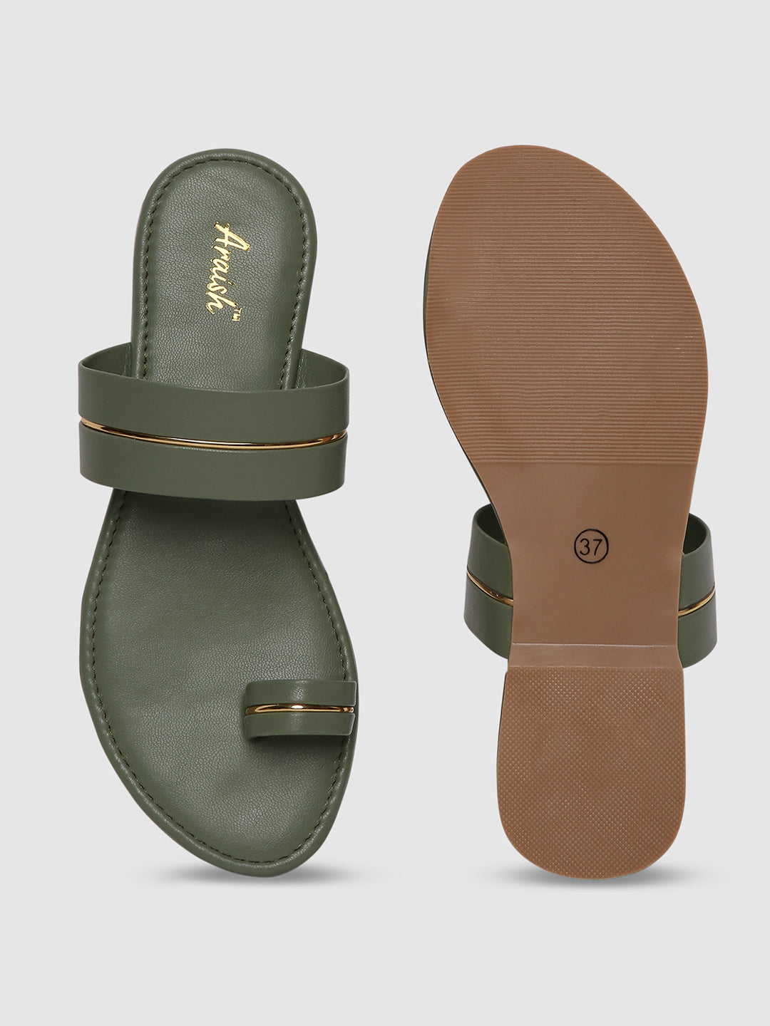 Olive Metallic Strap One Toe Flats