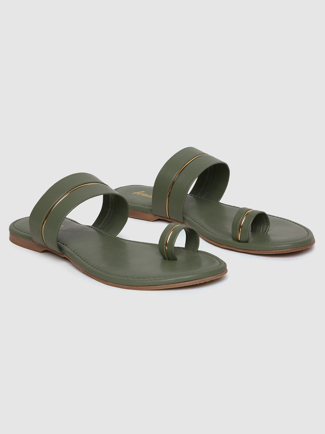 Olive Metallic Strap One Toe Flats
