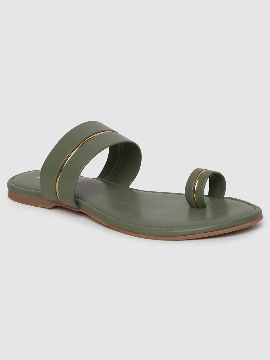 Olive Metallic Strap One Toe Flats