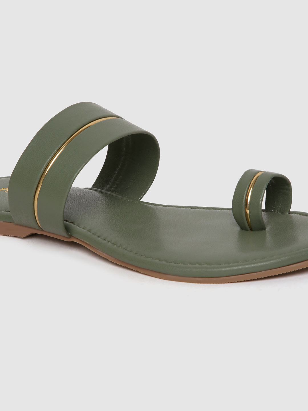Olive Metallic Strap One Toe Flats