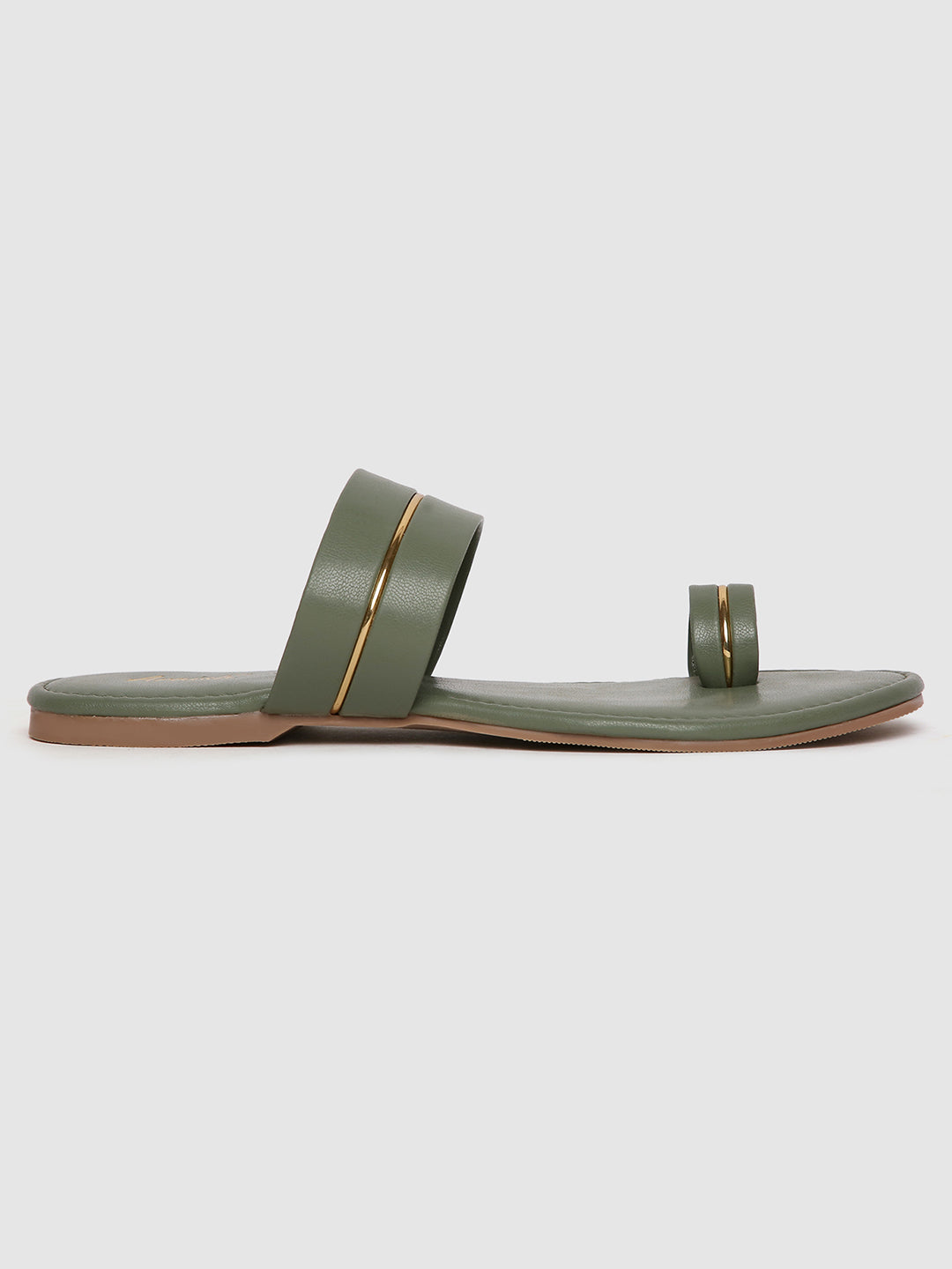 Olive Metallic Strap One Toe Flats