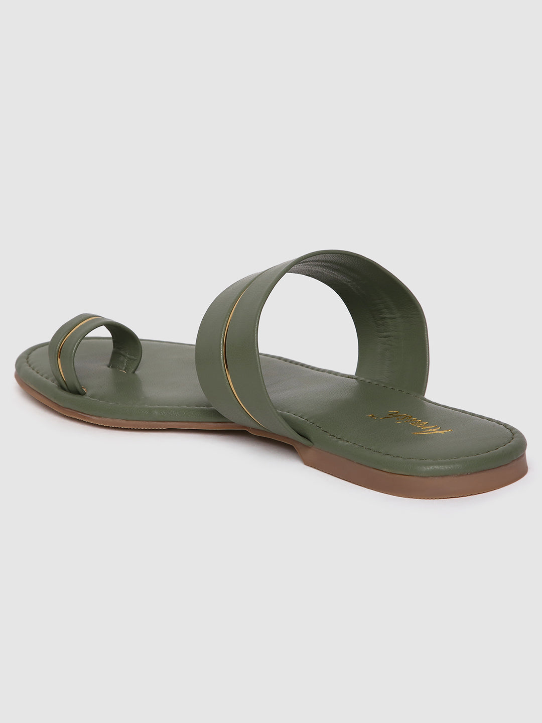 Olive Metallic Strap One Toe Flats