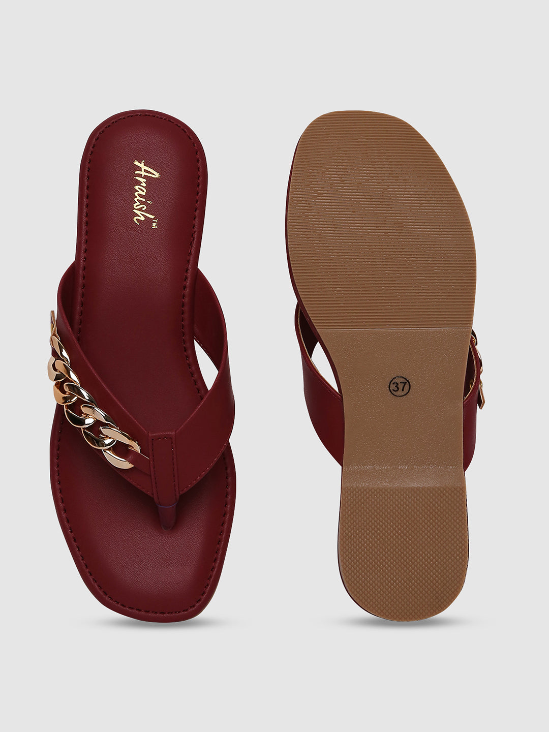 Maroon Embellished Open Toe Flats