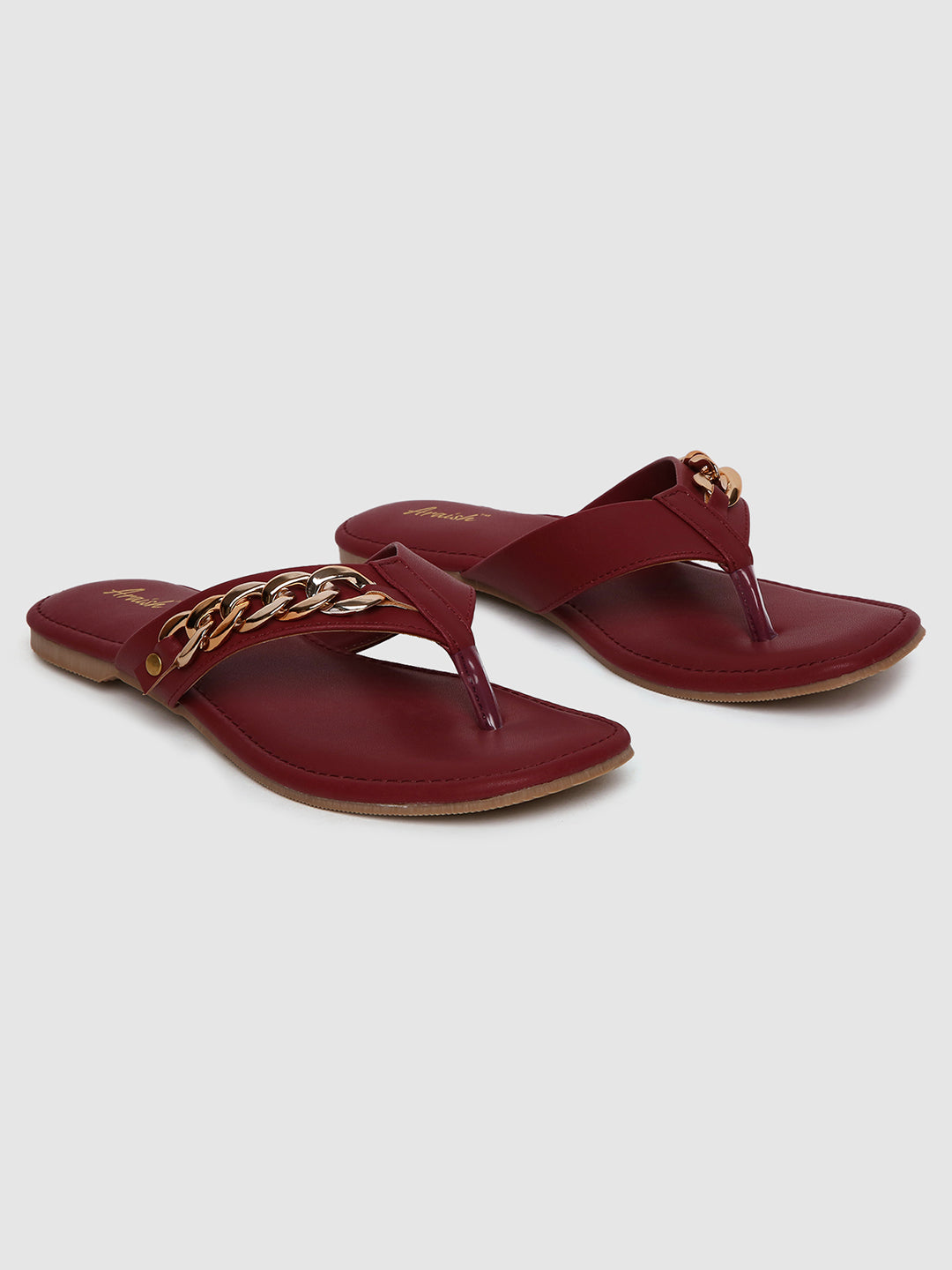 Maroon Embellished Open Toe Flats