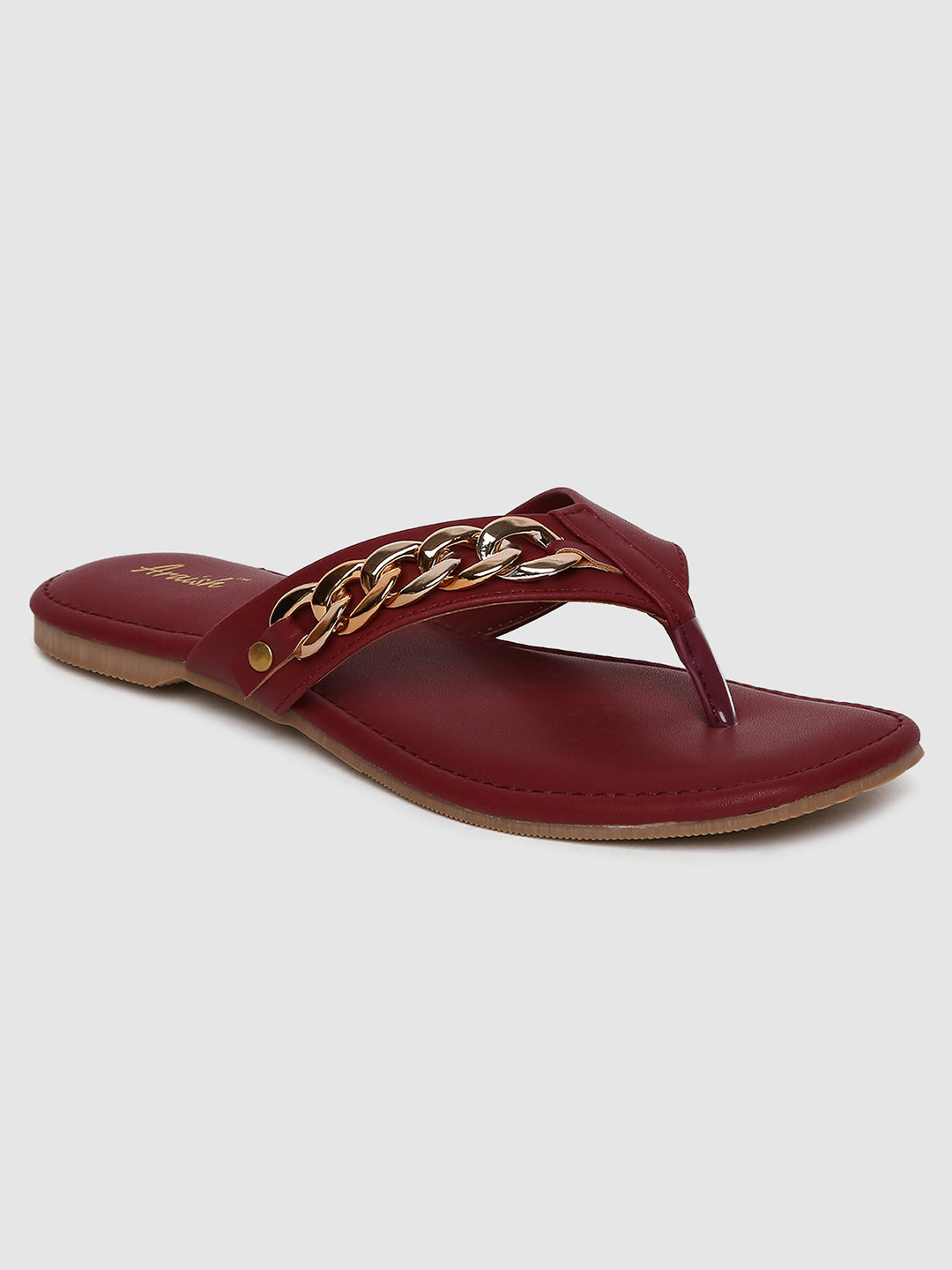 Maroon Embellished Open Toe Flats