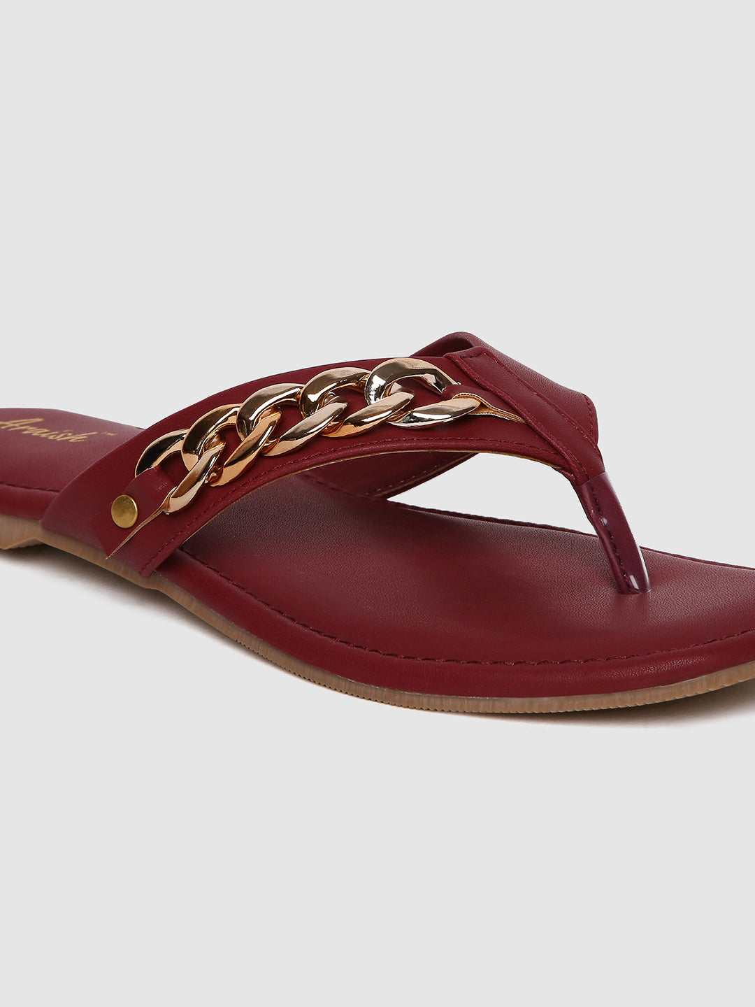 Maroon Embellished Open Toe Flats