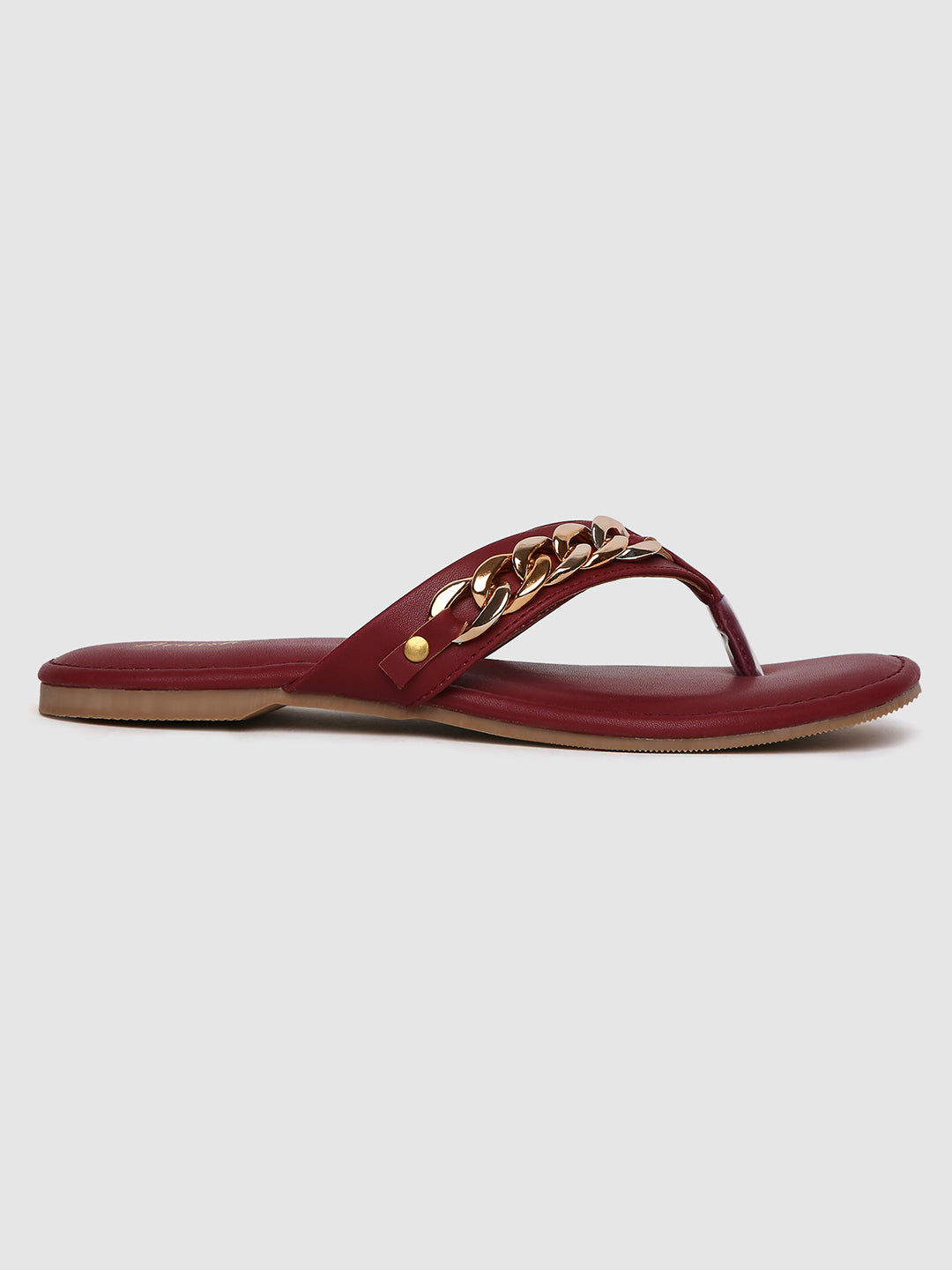 Maroon Embellished Open Toe Flats