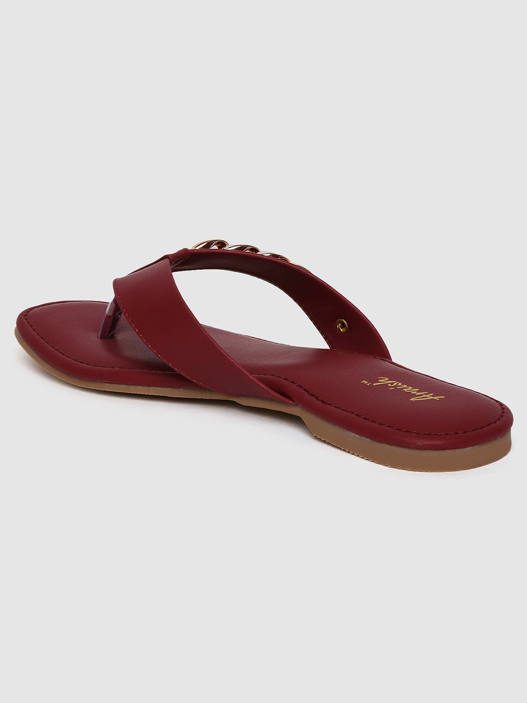 Maroon Embellished Open Toe Flats
