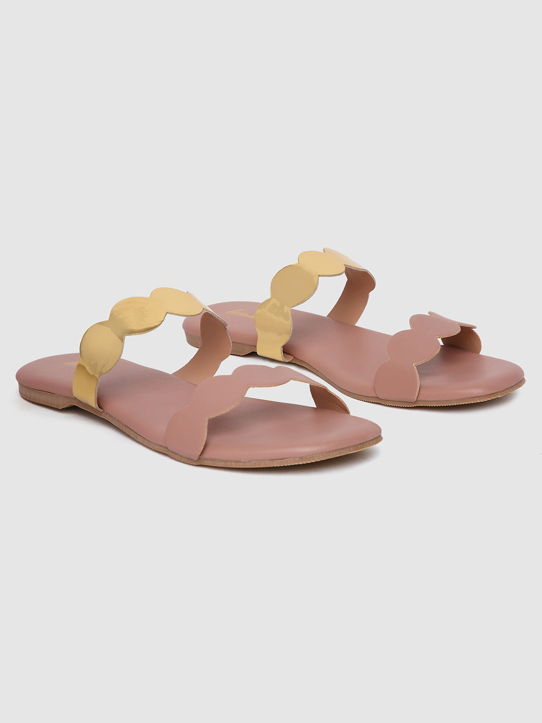 Peach Metallic Strap Flats