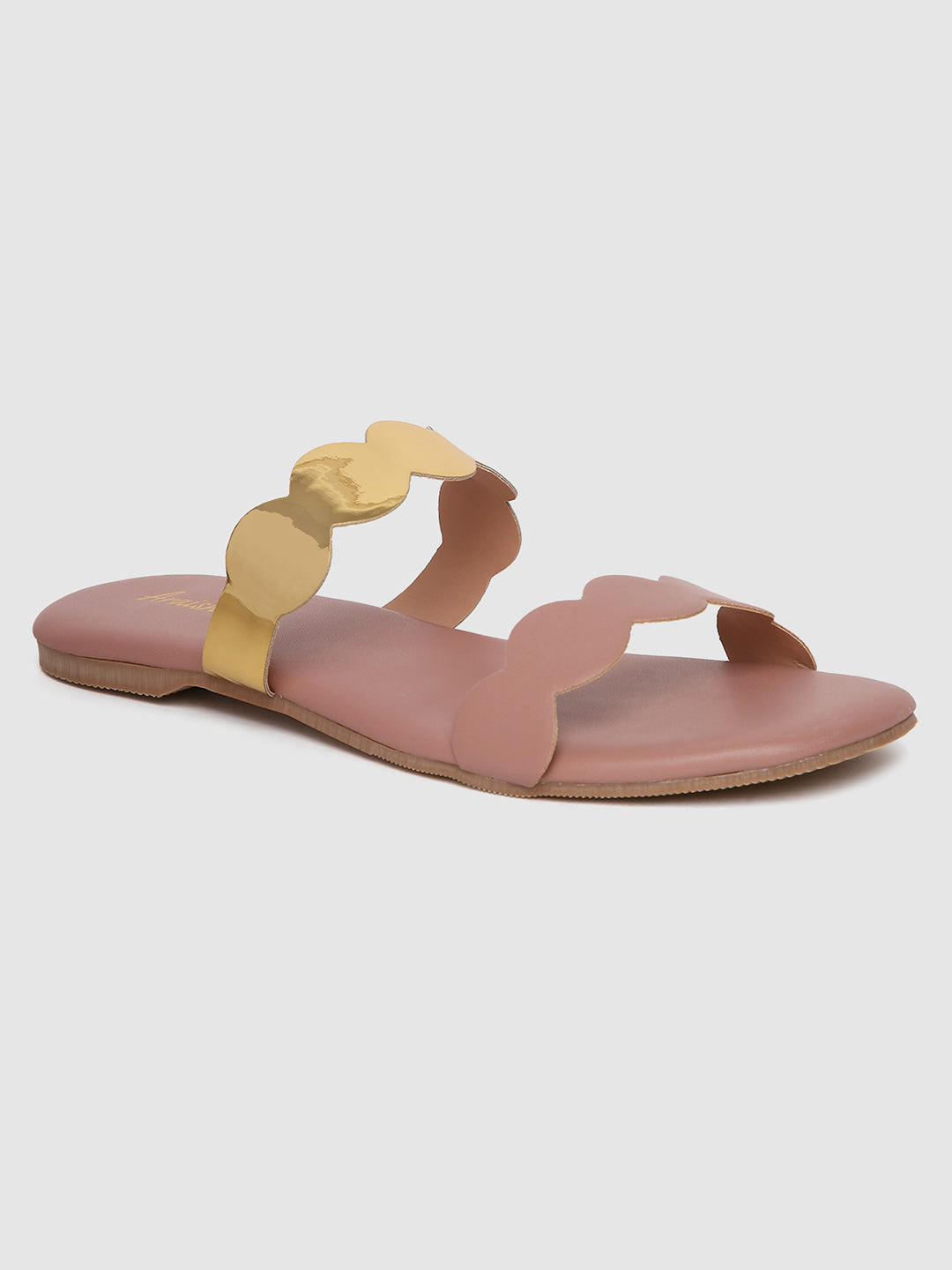 Peach Metallic Strap Flats