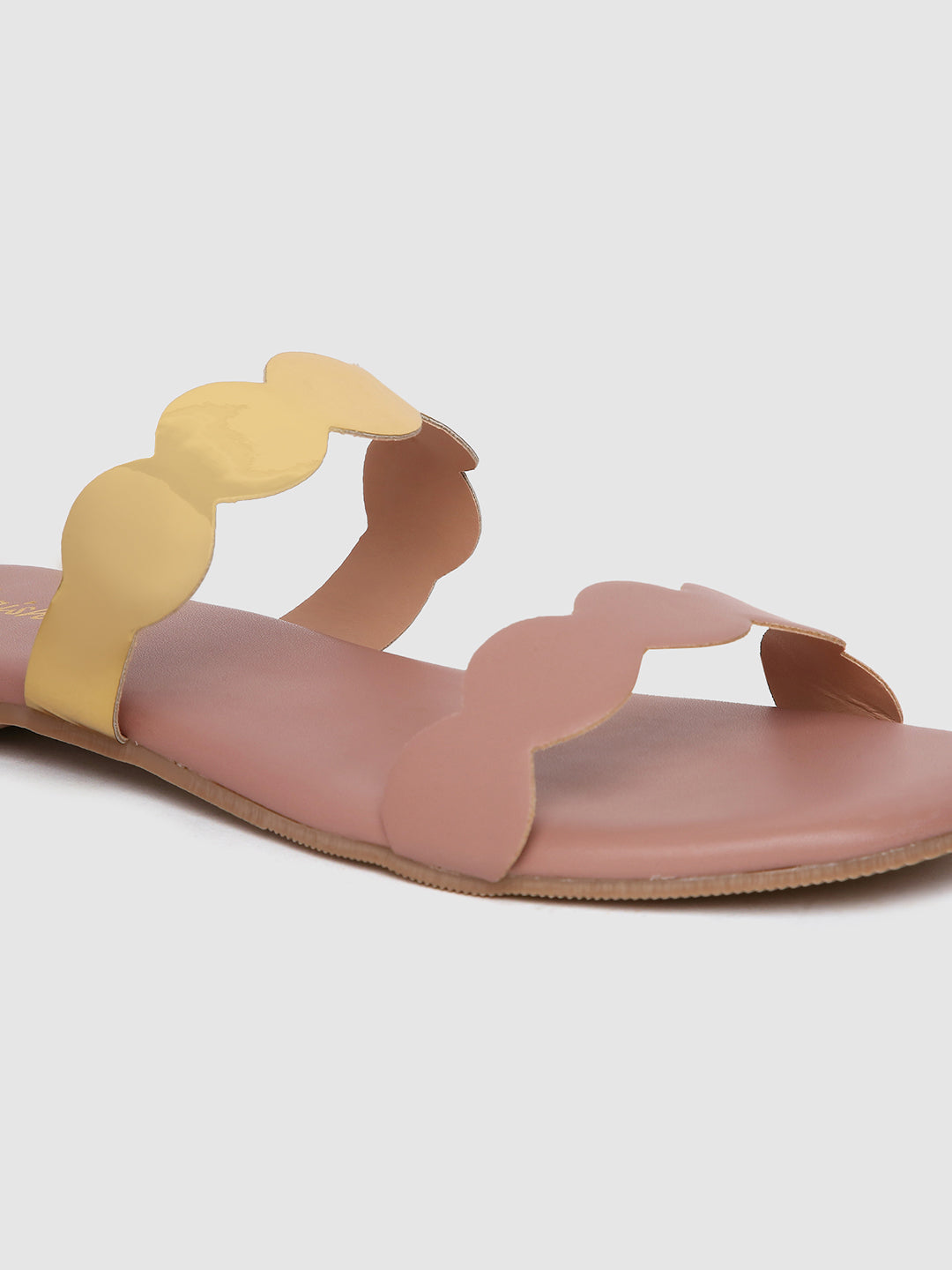 Peach Metallic Strap Flats