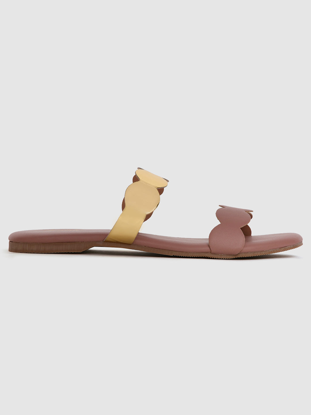 Peach Metallic Strap Flats