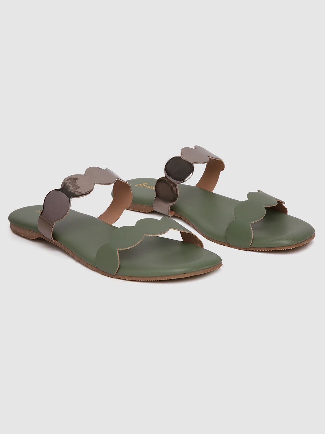 Peach Metallic Strap Flats