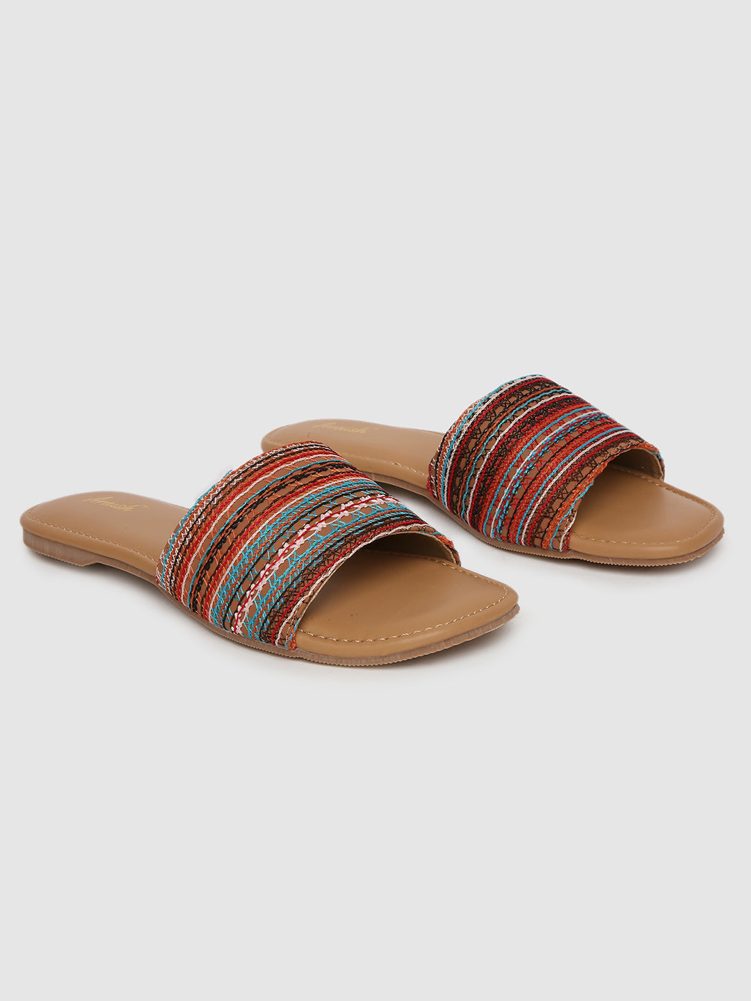 Beige Weaved Casual Flats